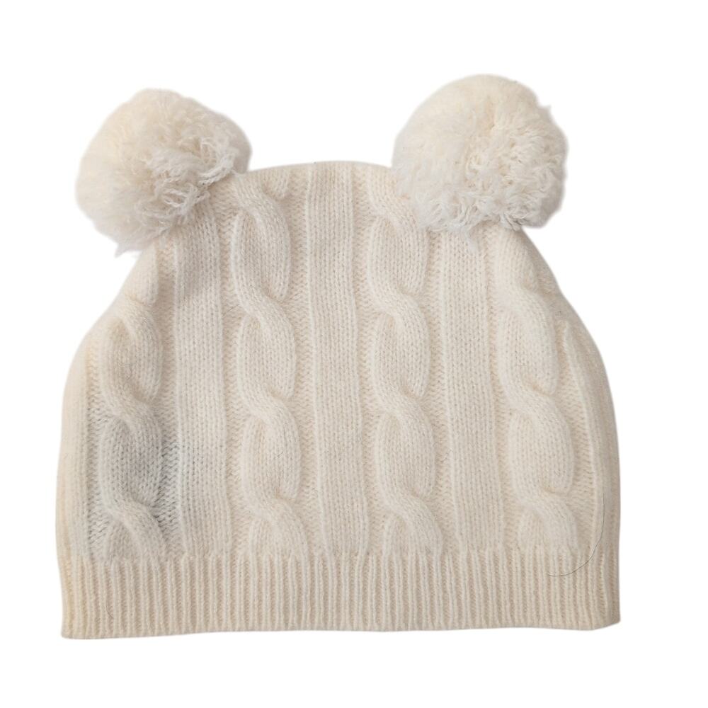 Sofia Cashmere Baby Beanie Hat Cable Knit White‎ Pom Pom 100% Cashmere Cao Soft